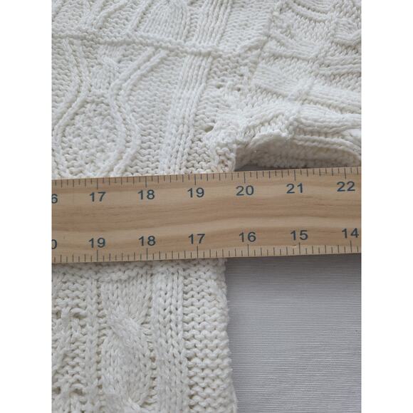 Vintage L.L. Bean Sweater Women's Med Ivory Wool Fisherman Cream Cable Knit USA - Picture 7 of 11